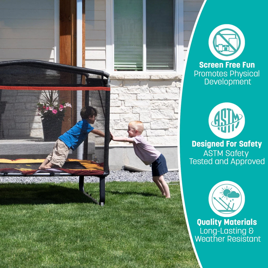 Skywalker Trampoline 6x4ft Rectangle Trampoline with Enclosure Net for Kids and Toddlers, up to 200 LB Safe and Stylish Design Blue and Purple