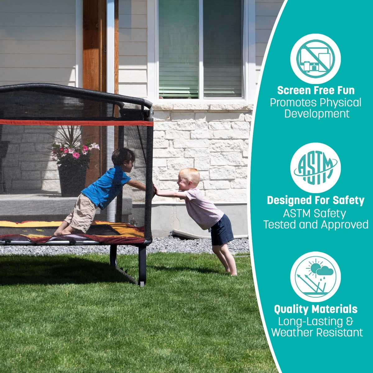 Skywalker Trampoline 6x4ft Rectangle Trampoline with Enclosure Net for Kids and Toddlers, up to 200 LB Safe and Stylish Design Blue and Purple