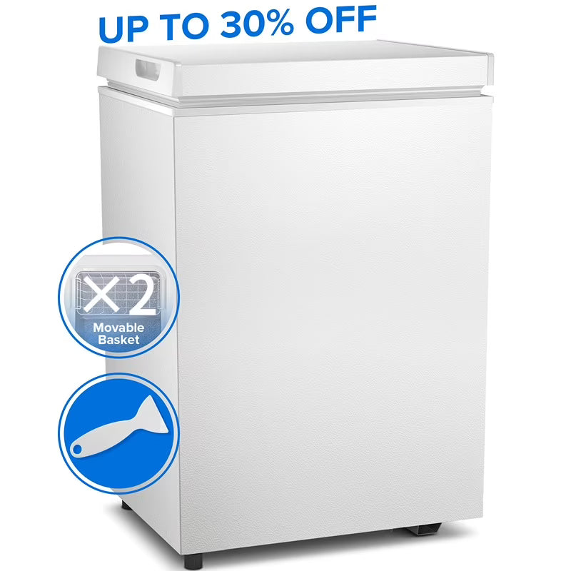 Auseo Mini Freezer Chest 3.5 cu ft, Black Deep Freezer & Side Handle, Compact Freezer with 7 Gear Adjustable Temperature, Removable Storage Basket*2, Energy Saving
