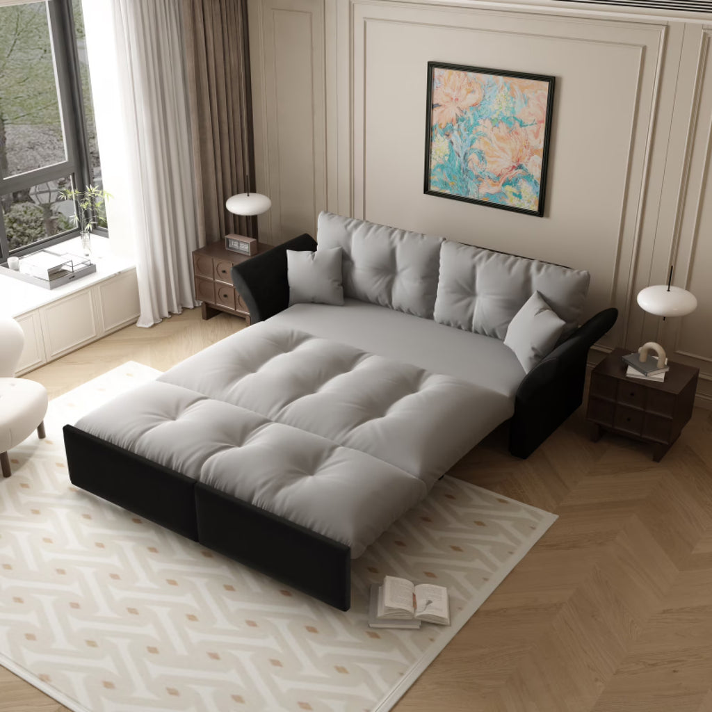 66" Queen Pull Out Sofa Bed, 3-in-1 Convertible Sleeper Sofa with Side Storage,Multi-Functional Velvet Loveseat Bed for Living Room,Bedroom