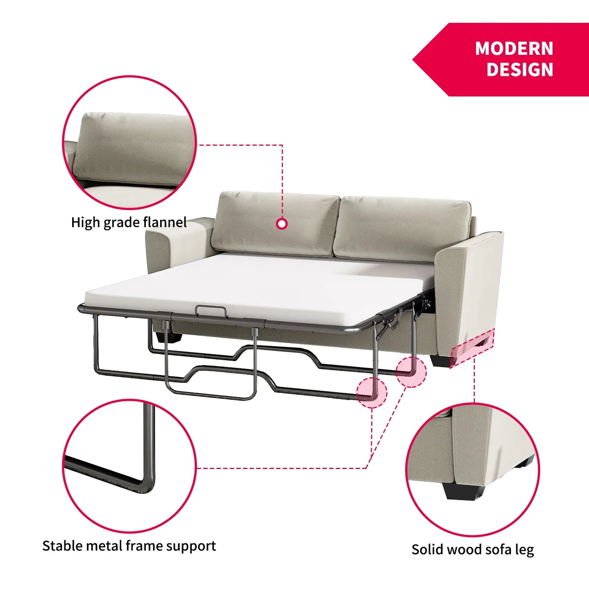 Mjkone Queen Pull Out Sofa Bed,Loveseat Sleeper Sofa with Mattress,2-in-1 Convertible Sleeper Couch,Dark Grey