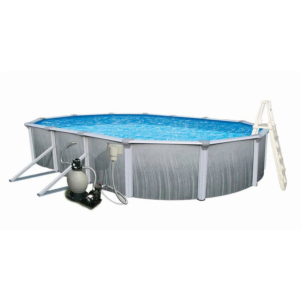 Blue Wave Martinique 12-ft x 24-ft Oval 52-in Deep 7-in Top Rail Metal Wall Swimming Pool Package