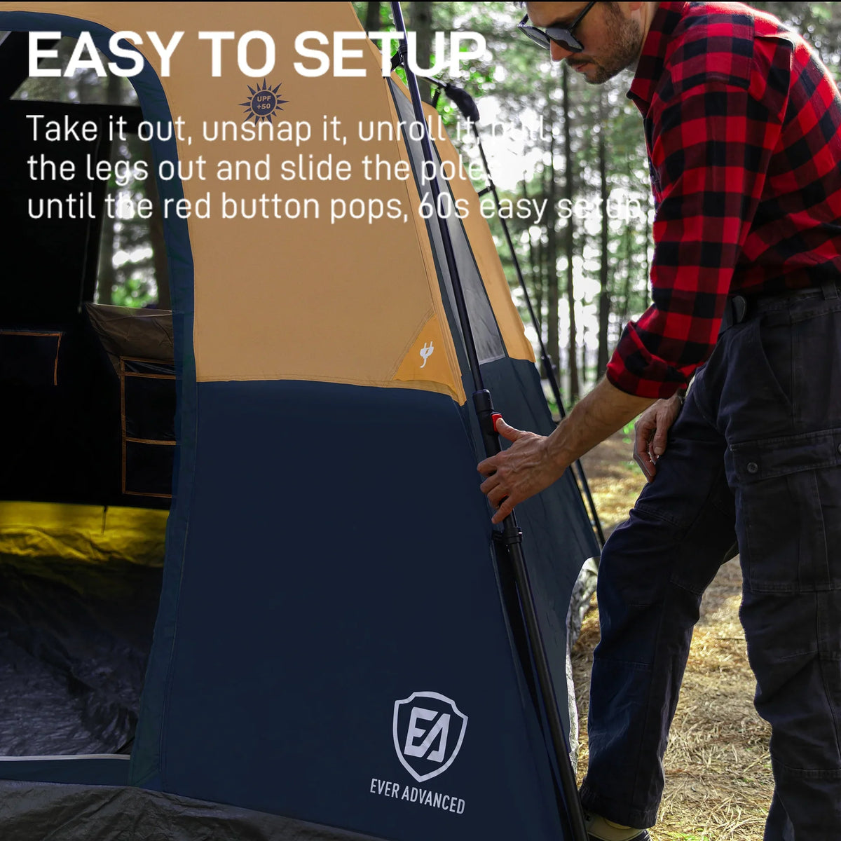 EVER ADVANCED 6 Person Blackout Camping Tent, Instant Family Tents, 60 s Quick Setup, Water-Resistant, Blue