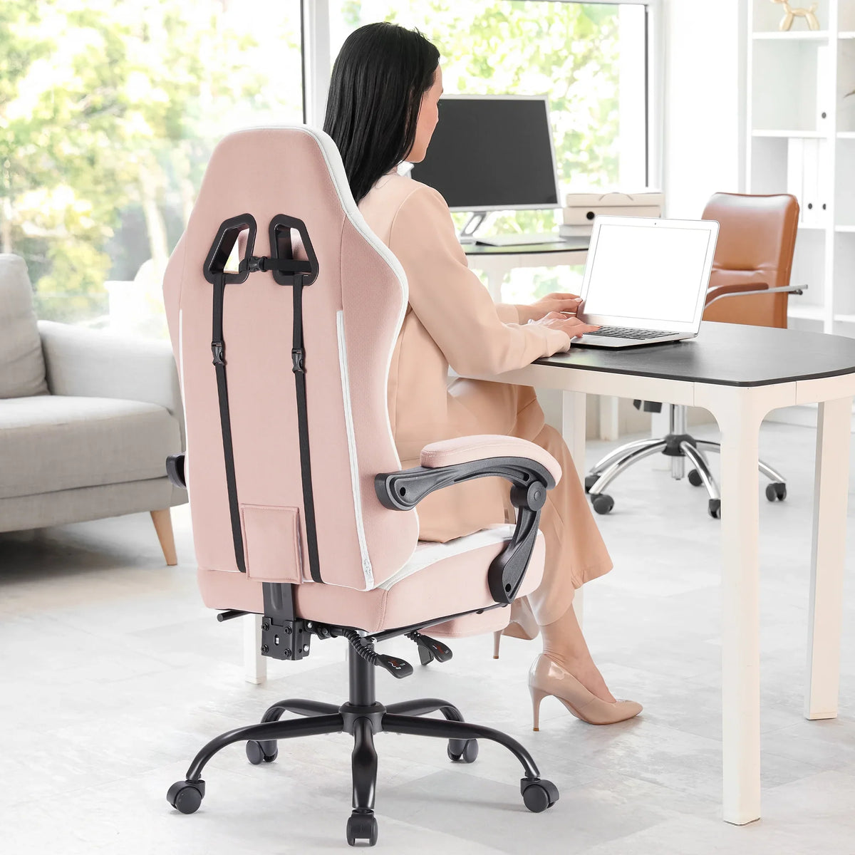 MCQ Ergonomic Swivel Gaming Chair with Headrest Lumbar Support for Home Office, Black and Grey
