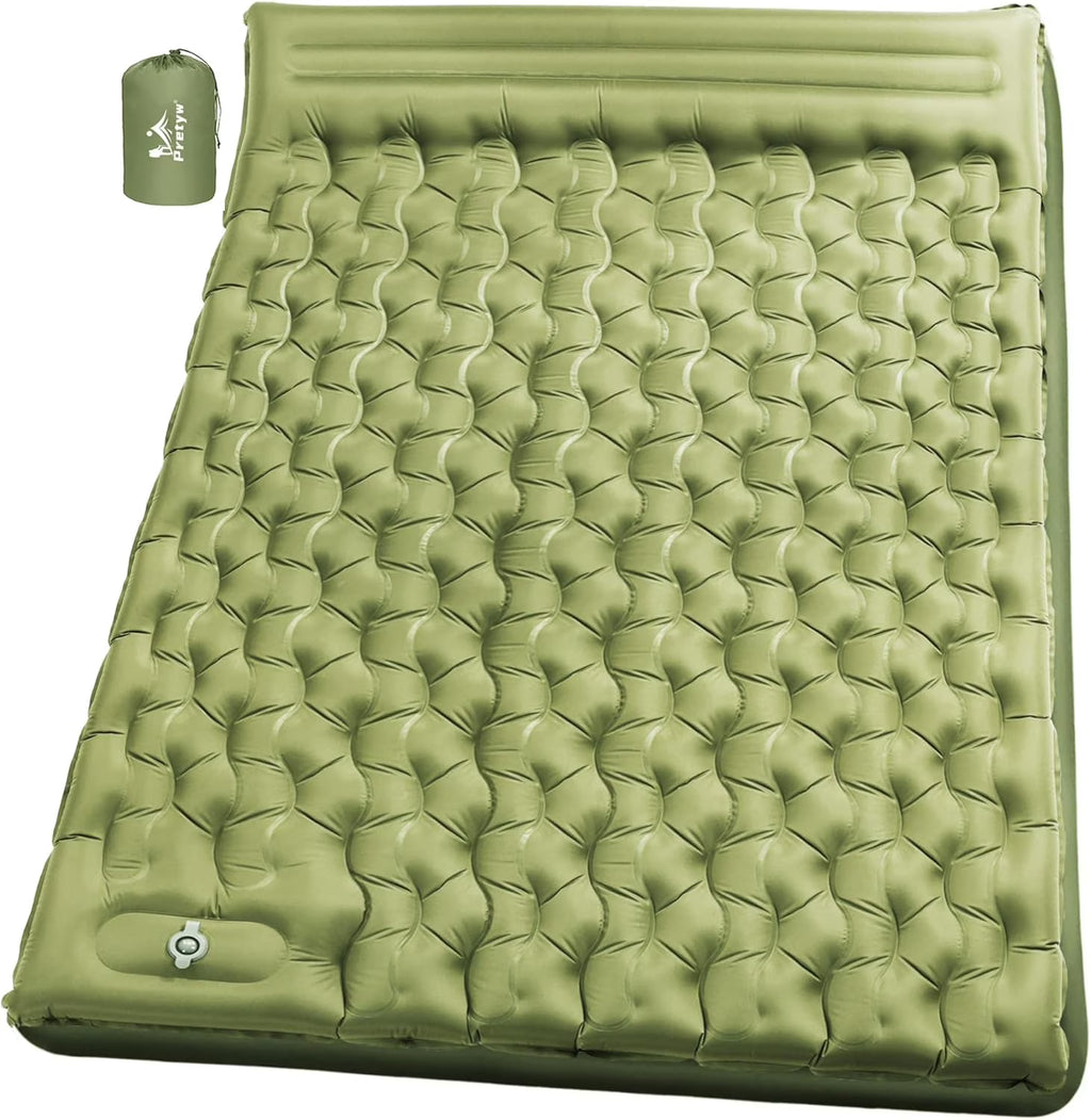 Double Sleeping Pad for Camping - 6" Ultra-Thick Camping Mattress with Pillow, Built-in Foot Pump, Compact 2-Person Portable Camping Mat for Backpacking, Hiking, Car Traveling, Beach, Tent