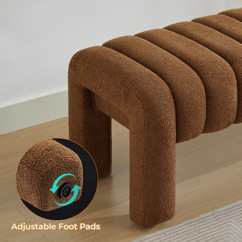 Zesthouse 63" End of Bed Bench, Linen Tufted Upholstered Ottoman Bench with Padded Seat and Solid Wood Leg, Modern Entryway Bench for Bedroom, Living Room, Beige