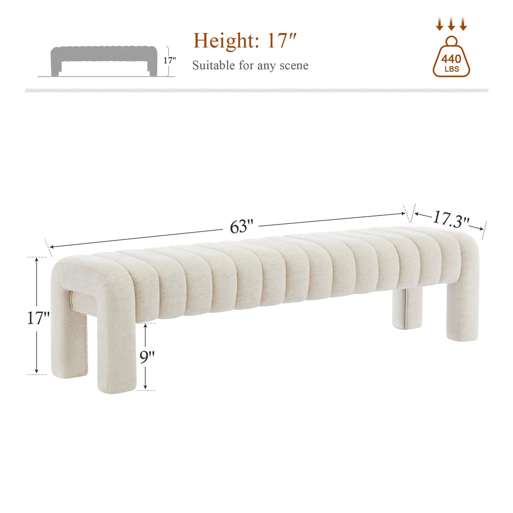 Zesthouse 63" End of Bed Bench, Linen Tufted Upholstered Ottoman Bench with Padded Seat and Solid Wood Leg, Modern Entryway Bench for Bedroom, Living Room, Beige