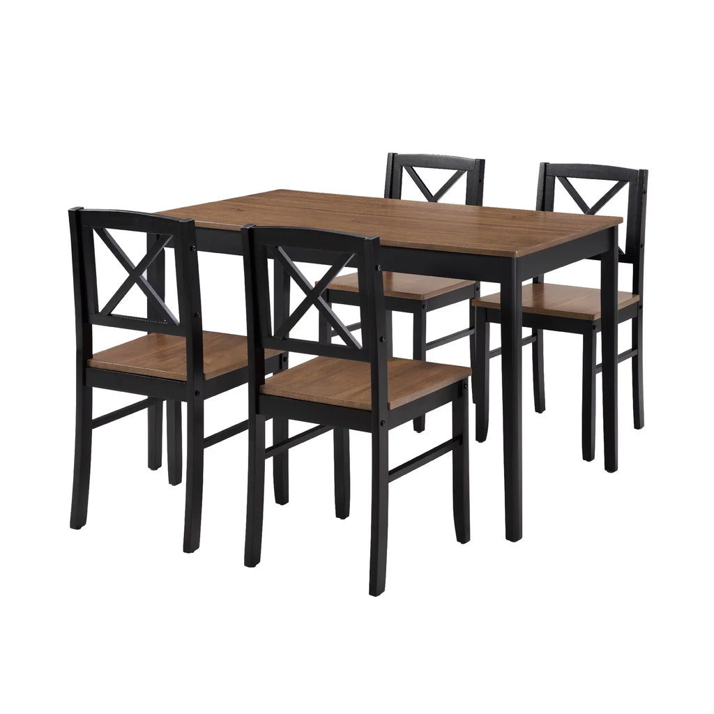 Seizeen Solid Wood Kitchen Table and Chairs, Dining Room Table Set for 4 with Gray Upholstered Chairs, Wood Grain Table Heavy-Duty Frame, Rustic Minimalist Style Breakfast Nook Set
