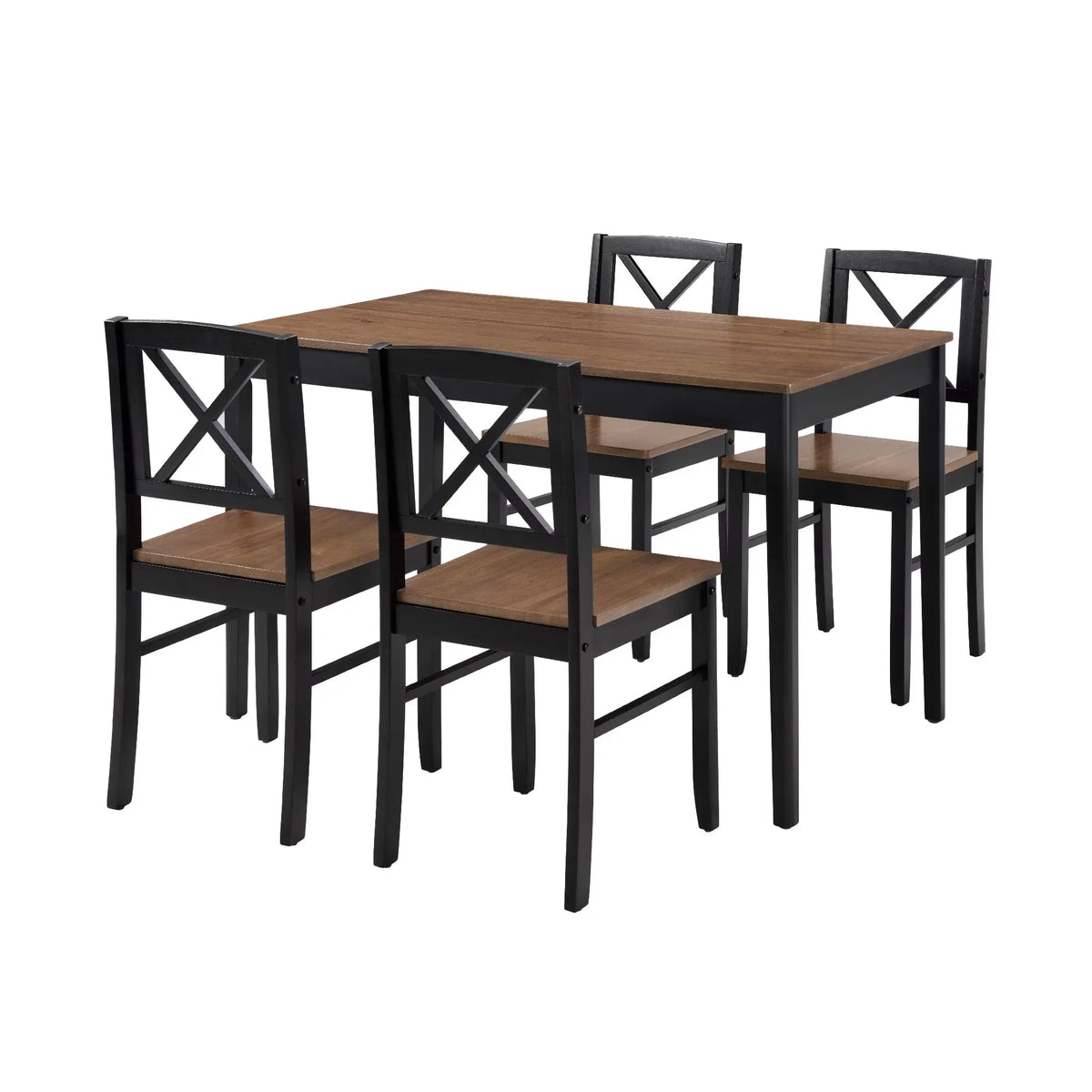 Seizeen Solid Wood Kitchen Table and Chairs, Dining Room Table Set for 4 with Gray Upholstered Chairs, Wood Grain Table Heavy-Duty Frame, Rustic Minimalist Style Breakfast Nook Set