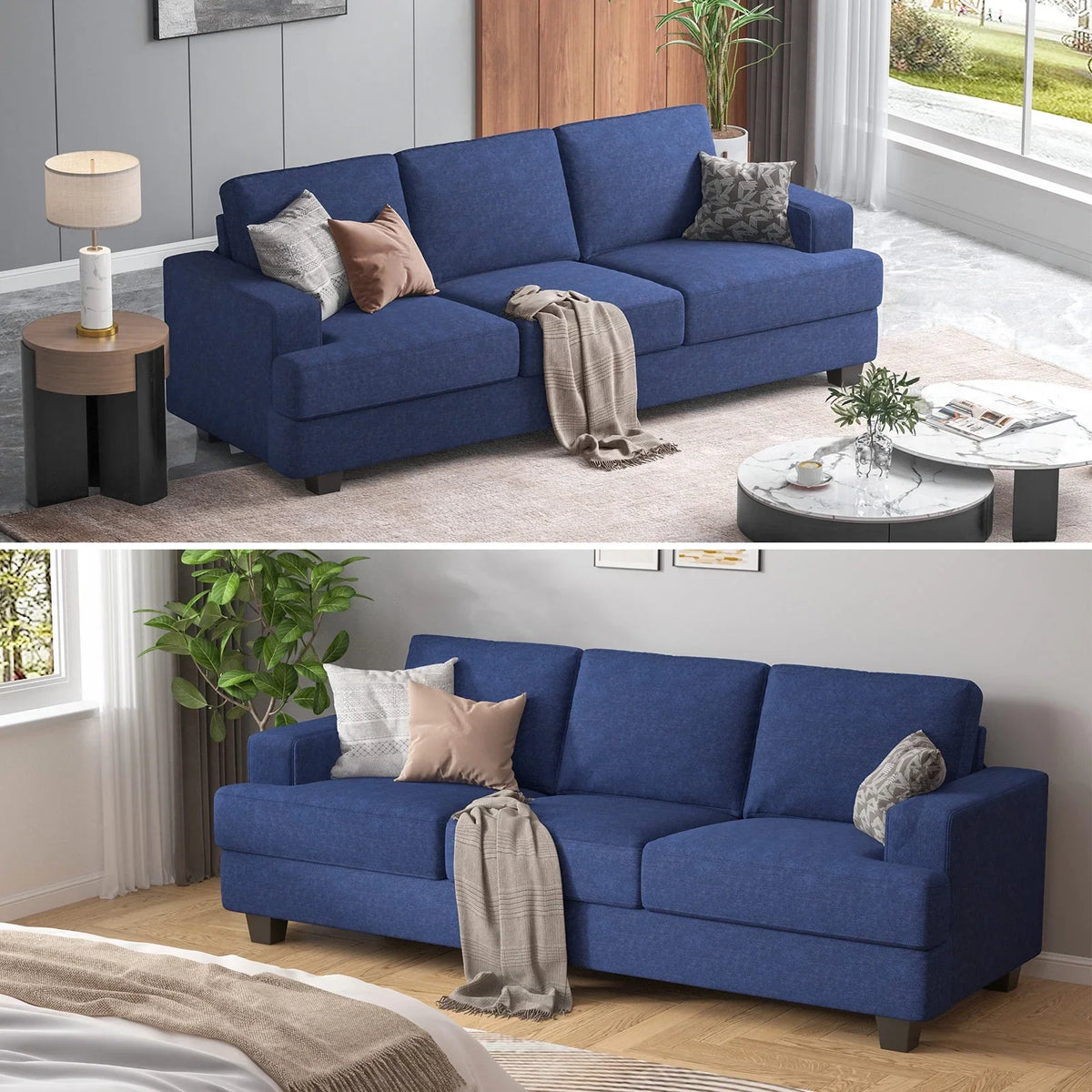 BLAZANT 3 Seater Sofa Oversize, 89" Extra Large Size Sofa Couch with Extra Deep Seats, Modern Loveseat Sofa, Comfortable Fabric, Easy to Install, for Living Room Apartment Lounge, Brown
