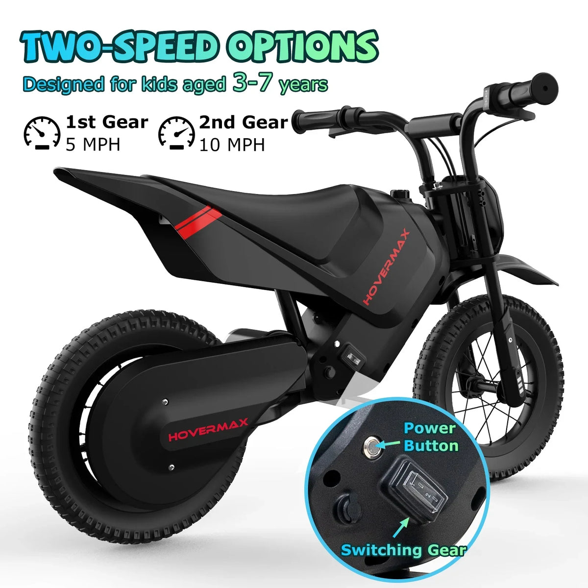 HOVERMAX Electric Dirt Bike, 150W Electric Motorcycle 10MPH Max Speed, Ride On Toys motocross for Kids