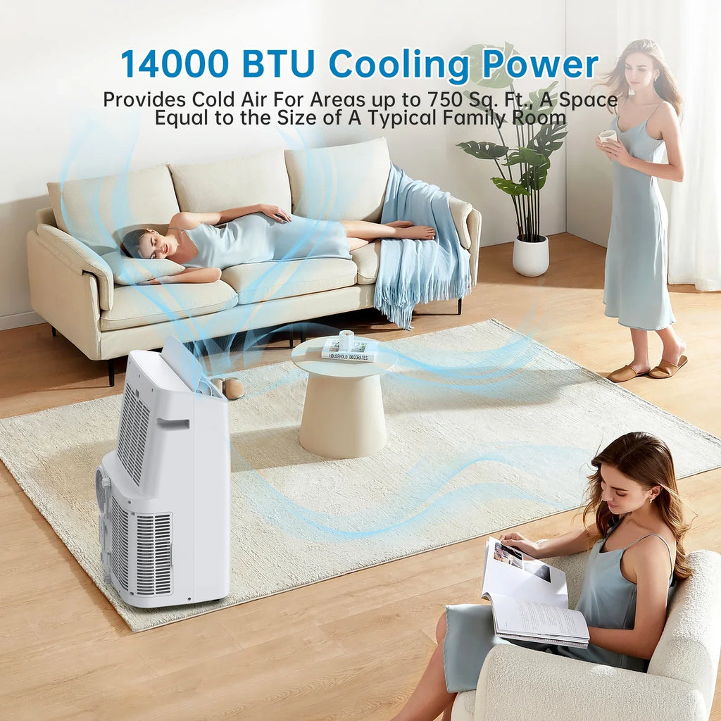 Garvee 14000 BTU Portable Air Conditioner with Remote & Window Kit, Cools Rooms up to 750 Sq.ft, White/Black