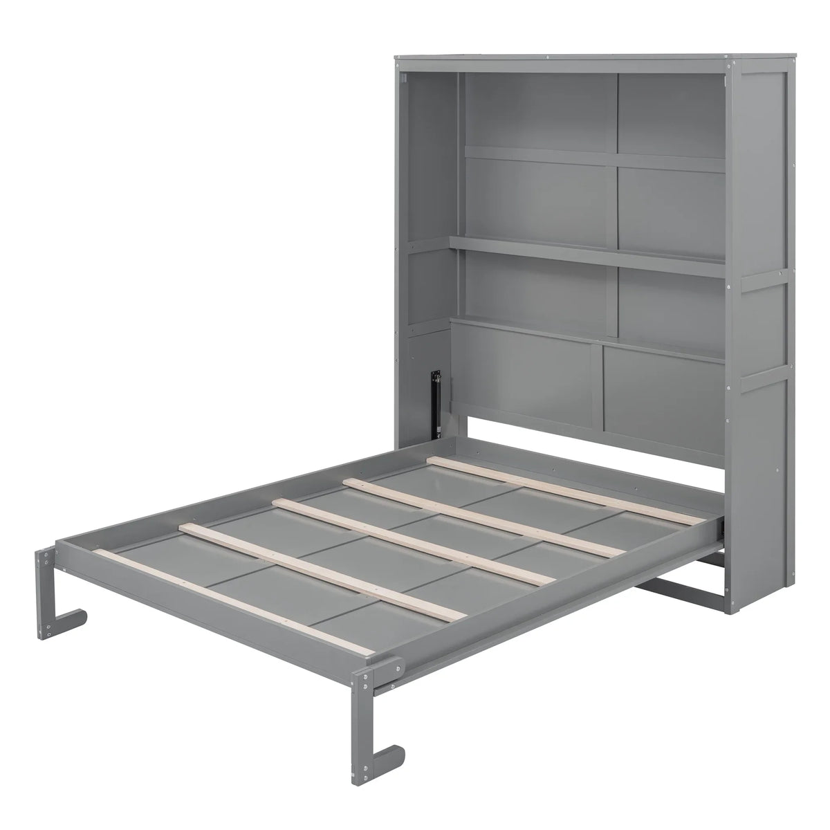 Harper & Bright Designs Full Size Murphy Bed with Shelves, Foldable Wall Bedframe w/Flexible Slats Support, Space-Saving Design, Can Be Folded Into Cabinet, White