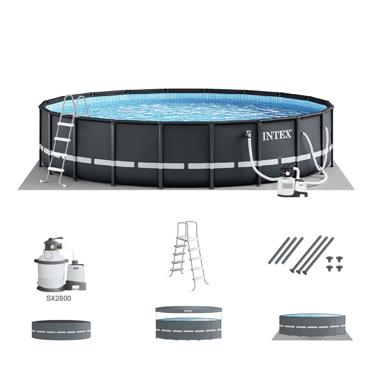 Intex Ultra Frame 26' x 52" Round Above Ground Outdoor Swimming Pool Set