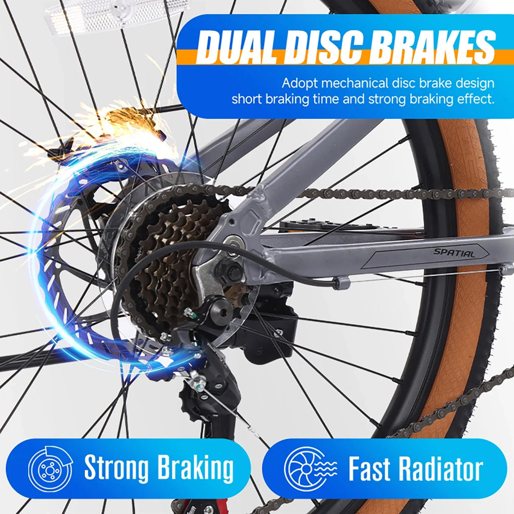 SPATIAL 24 inch Mountain Bicycle for Teenagers,21-Speed Gears MTB Mountain Bikes,Aluminum Frame Dual Disc Brakes