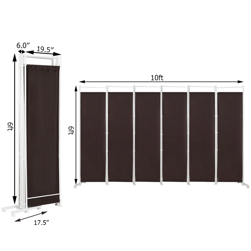Costway 6-Panel Room Divider Folding Privacy Screen w/Steel Frame Decoration Brown