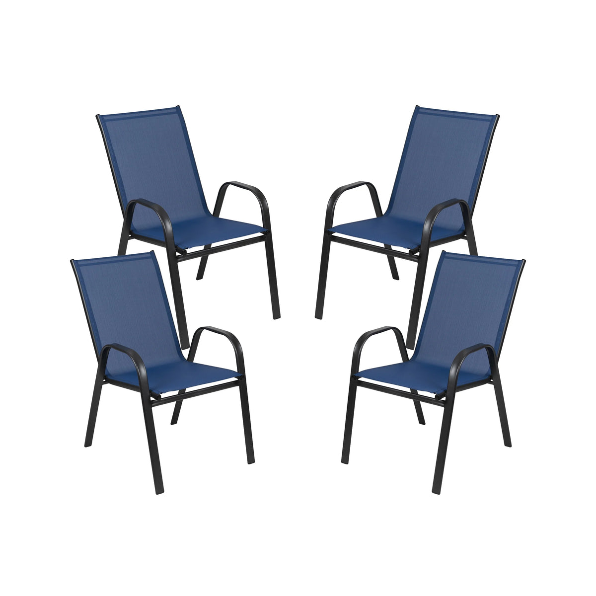 Emma + Oliver 4 Pack Gray Outdoor Stack Chair with Flex Comfort Material - Patio Stack Chair