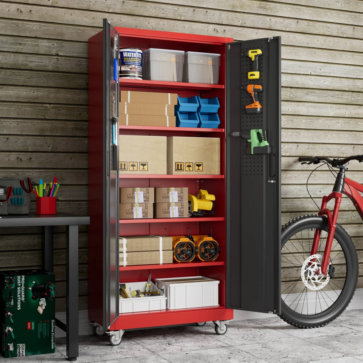GangMei 71 inches Tall Metal Rolling Garage Storage Cabinets with Locking Doors and 5 Adjustable Shelves, Metal Storage Cabinet for Garage, Office, Home, Classroom, Assemble Required(Black)