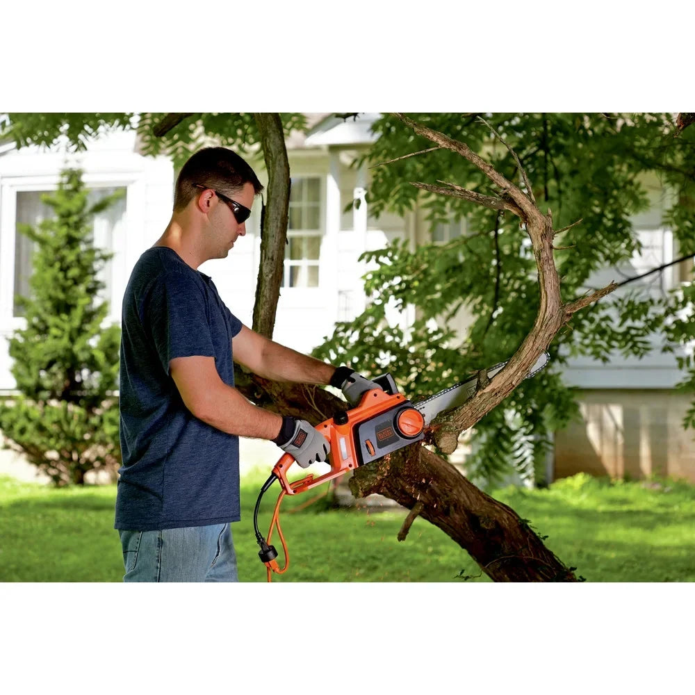 BLACK+DECKER 16" 12 Amp Corded Electric Chainsaw, Tool-Free Chain Tensioning, Auto-Oiling