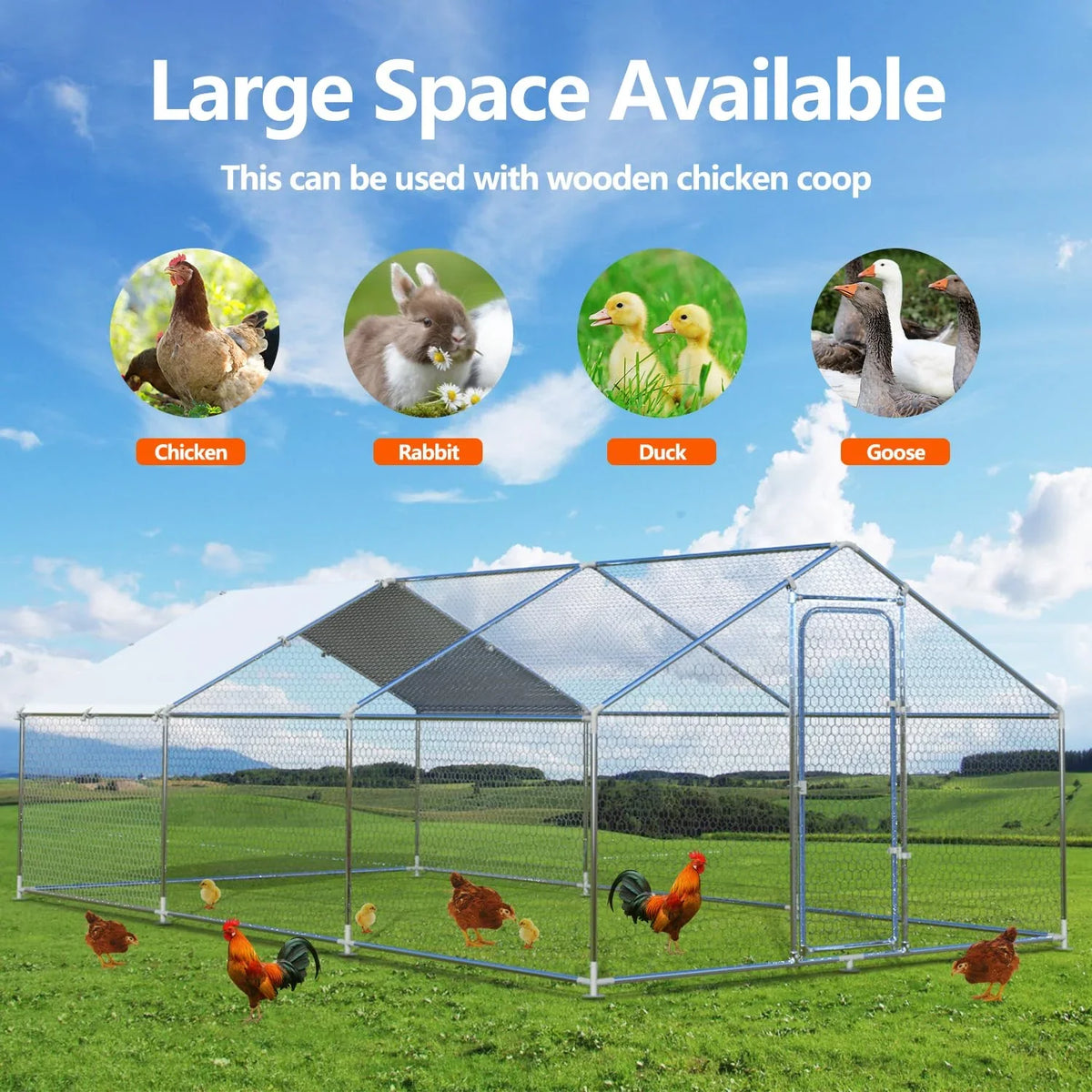 Large Metal Chicken Coop Chicken Run,Chicken Pen with Water-Resident and Anti-UV Cover,Duck Rabbit House Outdoor(10" W x 13" L x 6.5" H)
