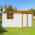 10x12 FT Outdoor Storage Shed, Metal Garden Tool Shed with Vents, Window and Bulit-in Hooks, Waterproof Organization for Home/Backyard/Garden Tools/Lawn Storage, Yellow+White