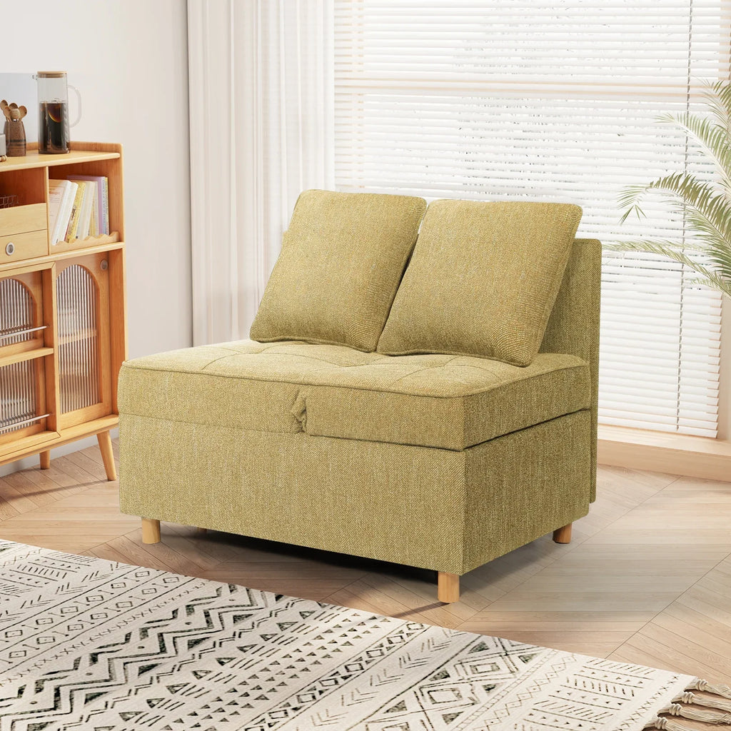 SEJOV 4-in-1 Convertible Sleeper Chair Bed, Linen Sofa Bed for Small Space, Futon Sofa with 2 Throw Pillows for Living Room, Single Recliner with 5 Adjustable Backrest for Bedroom Apartment, Brown