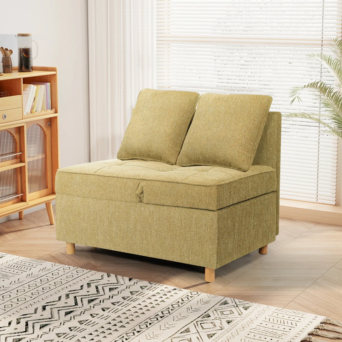 SEJOV 4-in-1 Convertible Sleeper Chair Bed, Linen Sofa Bed for Small Space, Futon Sofa with 2 Throw Pillows for Living Room, Single Recliner with 5 Adjustable Backrest for Bedroom Apartment, Brown
