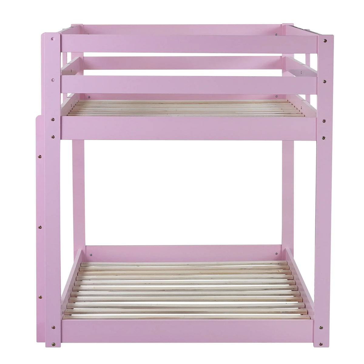 Twin Over Twin Floor Bunk Bed, UHOMEPRO Solid Wood Low Bunk Bed with Safety Rail, Ladder, Heavy Duty Bunk Beds, Space-Saving Bedroom Dorm Furniture, Gray
