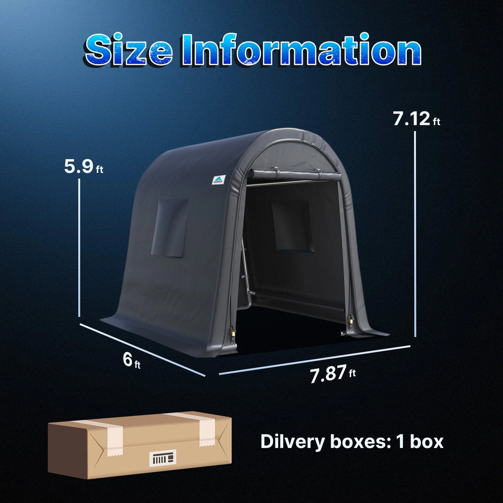 ADVANCE OUTDOOR 10x15 ft Shelter Storage Shed Steel Metal Round Roof Anti-Snow Portable Garage Carport for Motorcycle, Boat, or Garden Tools with 2 Roll up Doors & Vents, Gray