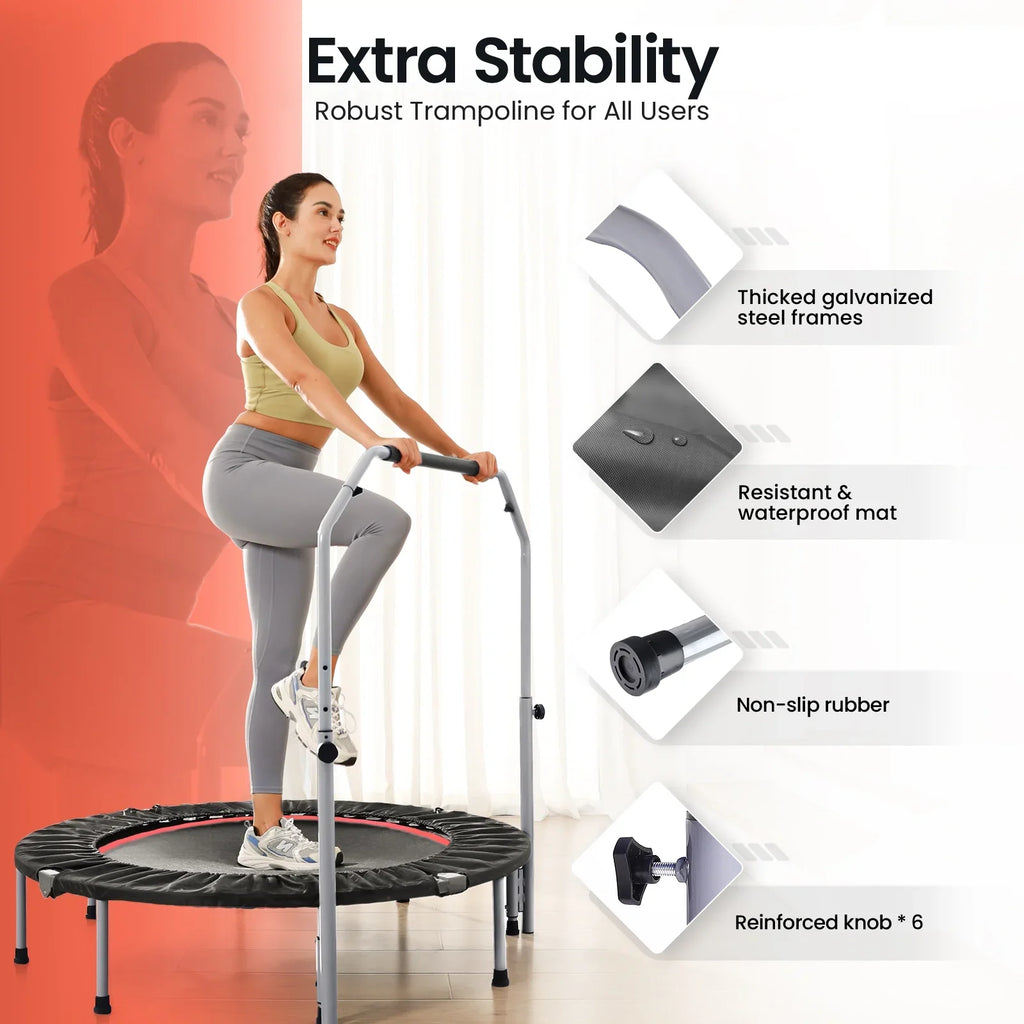 BCAN 40" Foldable Trampoline, Fitness Rebounder with Adjustable Foam Handle, Exercise Trampoline for Adults/kids Indoor/Garden Workout Max Load 330lbs