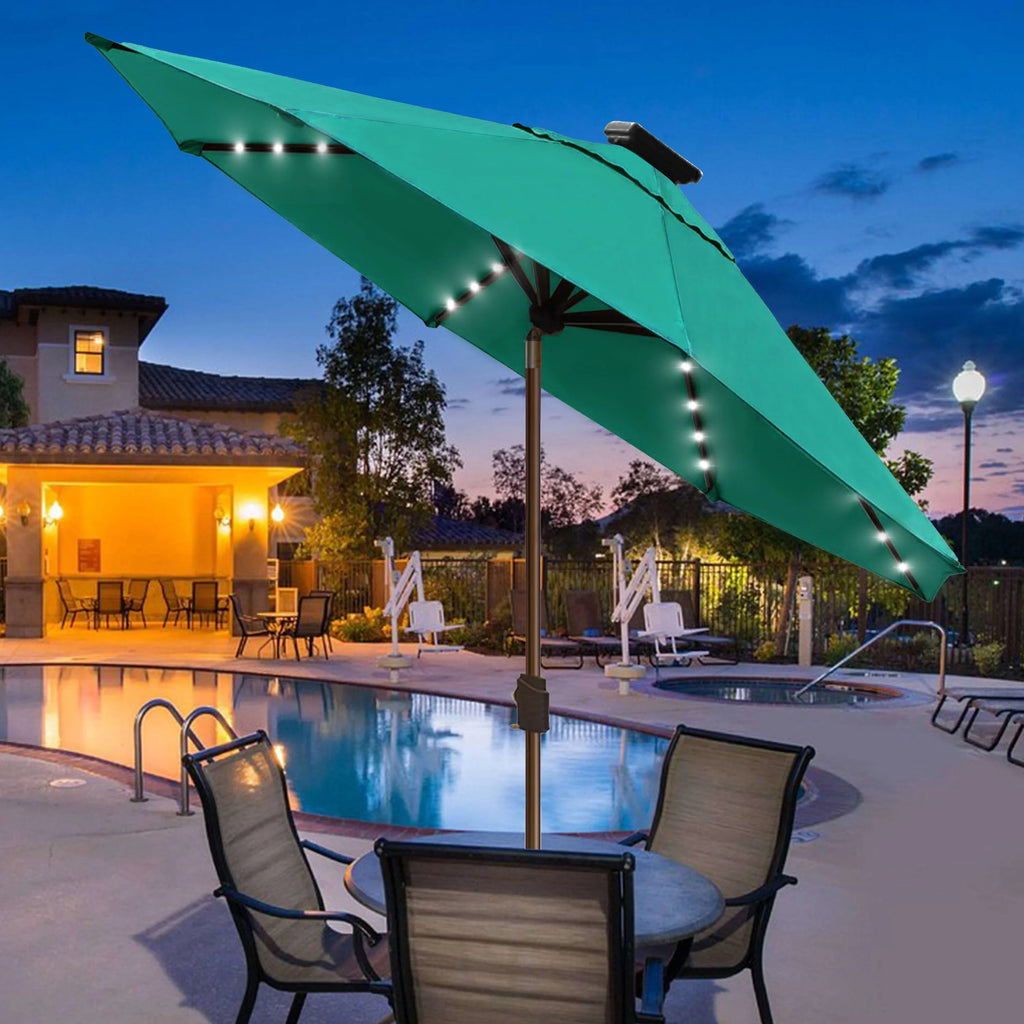 EliteShade Sunbrella Solar Umbrellas 9ft Market Umbrella with 80 LED Lights Patio Umbrellas Outdoor Table Umbrella with Ventilation and 5 Years Non-Fading Top,Ruby