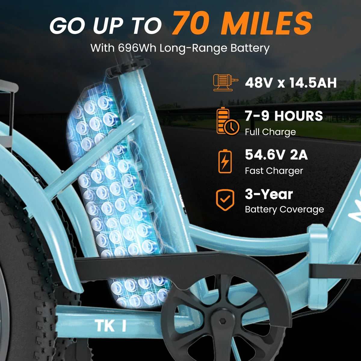 MOONCOOL TK1 Folding Electric Tricycle for Adults,48V 14.5Ah Removable battery, 500W"Peak 1000w"Motor, 20" Fat Tire Step-Thru 3Wheel Electric Bicycle w/Front&Rear Baskets, Certified to UL 2849 by SGS