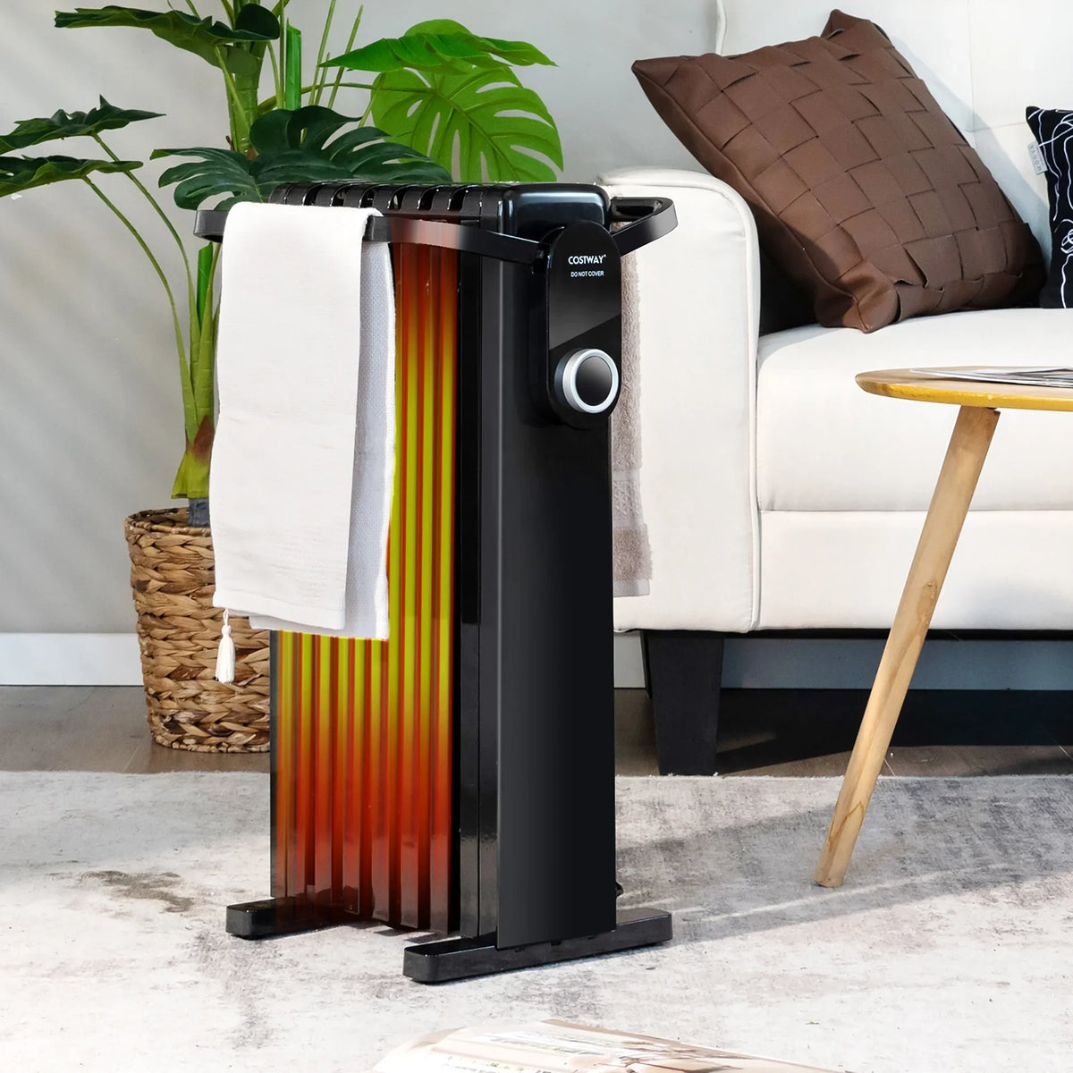 Costway 1500W Electric Space Heater Oil Filled Radiator Heater W/ Foldable Rack White