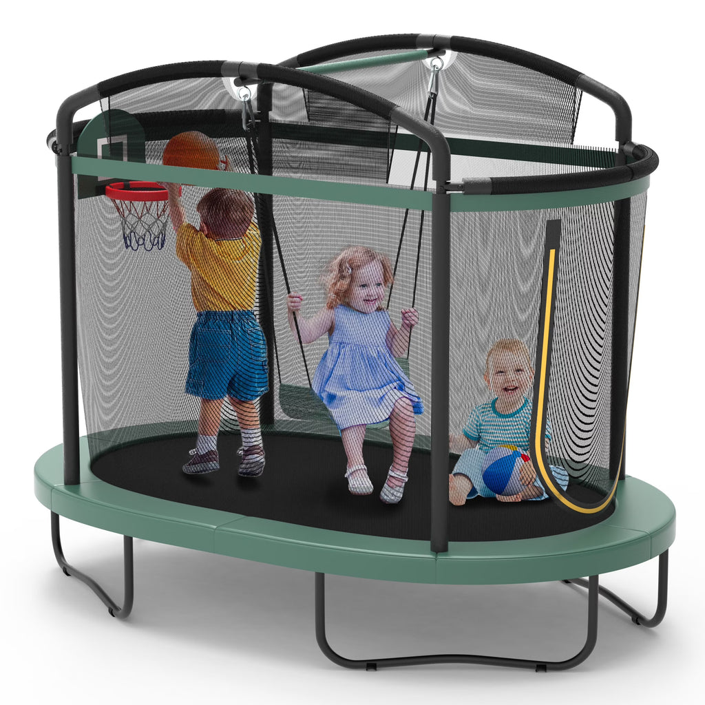 SHINPT 4x6FT Toddler Trampoline for Kids, Kids Indoor Trampoline with 771LBS Load-Bearing Capacity, Mini Trampoline Indoor & Outdoor, Small Trampoline with 4 Accessories & Adjustable Gymnastics Bar