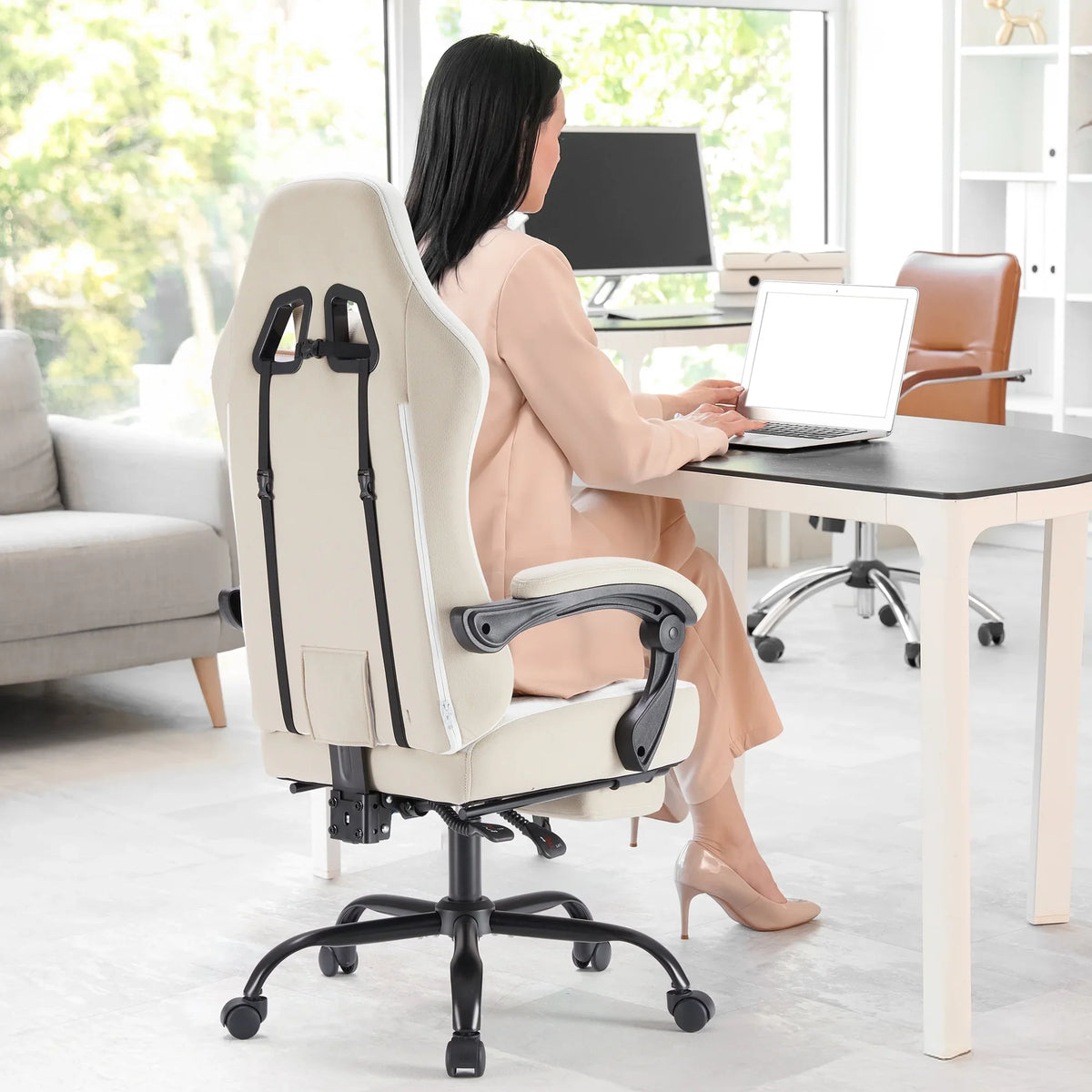 MCQ Ergonomic Swivel Gaming Chair with Headrest Lumbar Support for Home Office, Black and Grey
