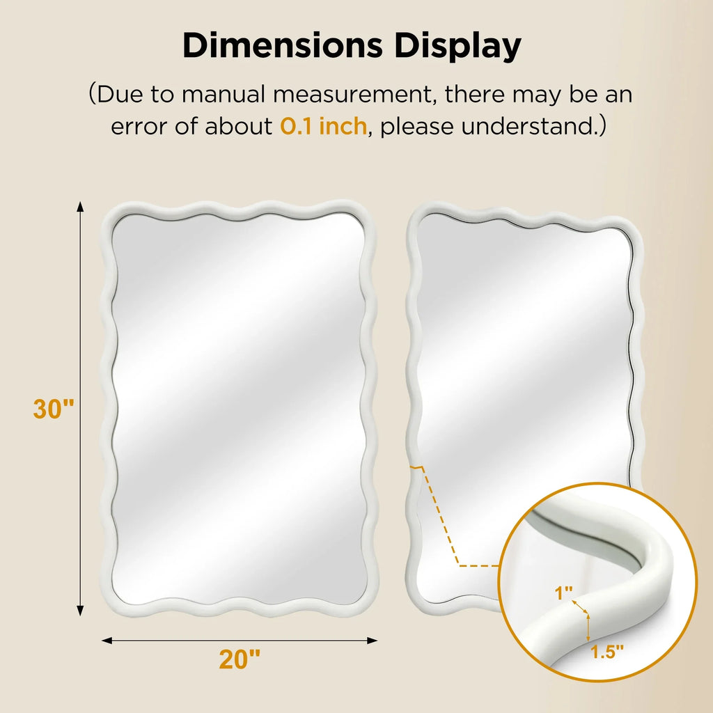 TEWLOSS Wavy Mirrors Wall Mirror, 30"x20" Bathroom Mirror Wood Framed, White