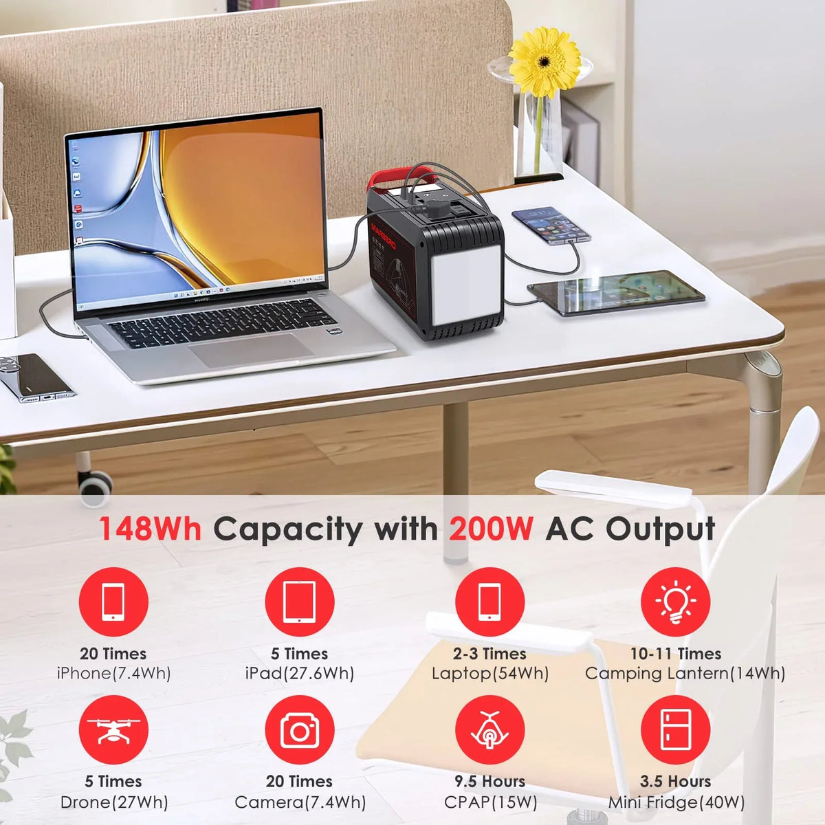 Portable Power Station 300W MARBERO 237Wh Camping Solar Generator Backup Lithium Battery with Pure Sine Wave 110V AC Outlet, USB C, USB A, DC for Outdoors Camping CPAP Home Blackout Emergency