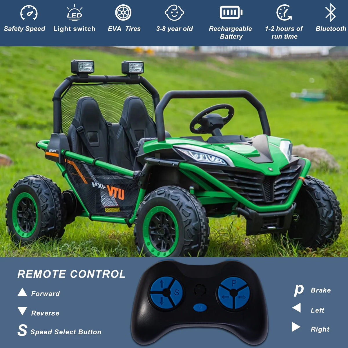 OTTORD 24 V Ride on Car UTV 2 Seater, 2x200W Electric Car Truck with Metal Frame, Brake&Gas Pedal, EVA Tires,3 Speed (Purple Pink)