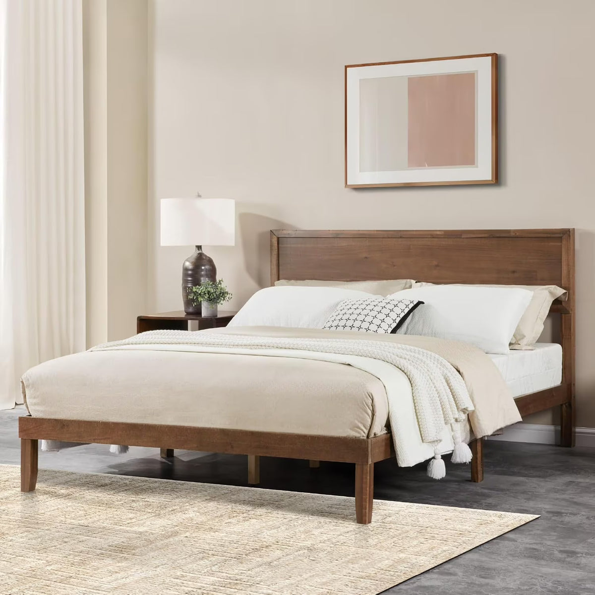 BISHE Wood King Size Bed Frame,Wooden King Platform Bed Frame with Headboard,Sturdy Rubber Modern Home Style Bed Frame for Bedroom, King