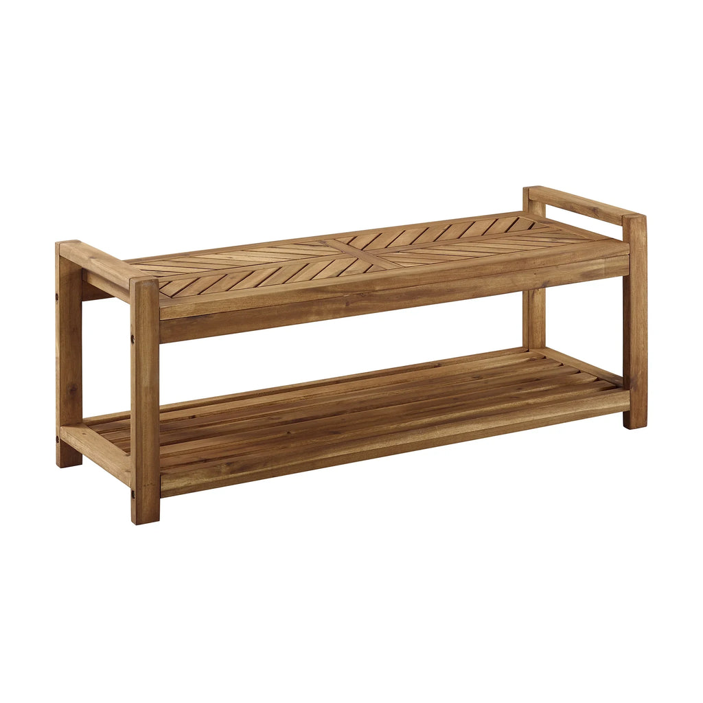 Manor Park Chevron Outdoor Storage Acacia Wood Bench - Brown
