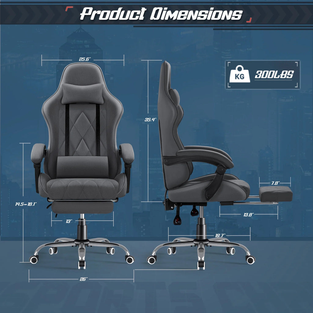 Homall Gaming Chair Fabric Computer Chair Massage Game Chair Cloth Office Chair with Headrest, Lumbar Support & Footrest,Gray