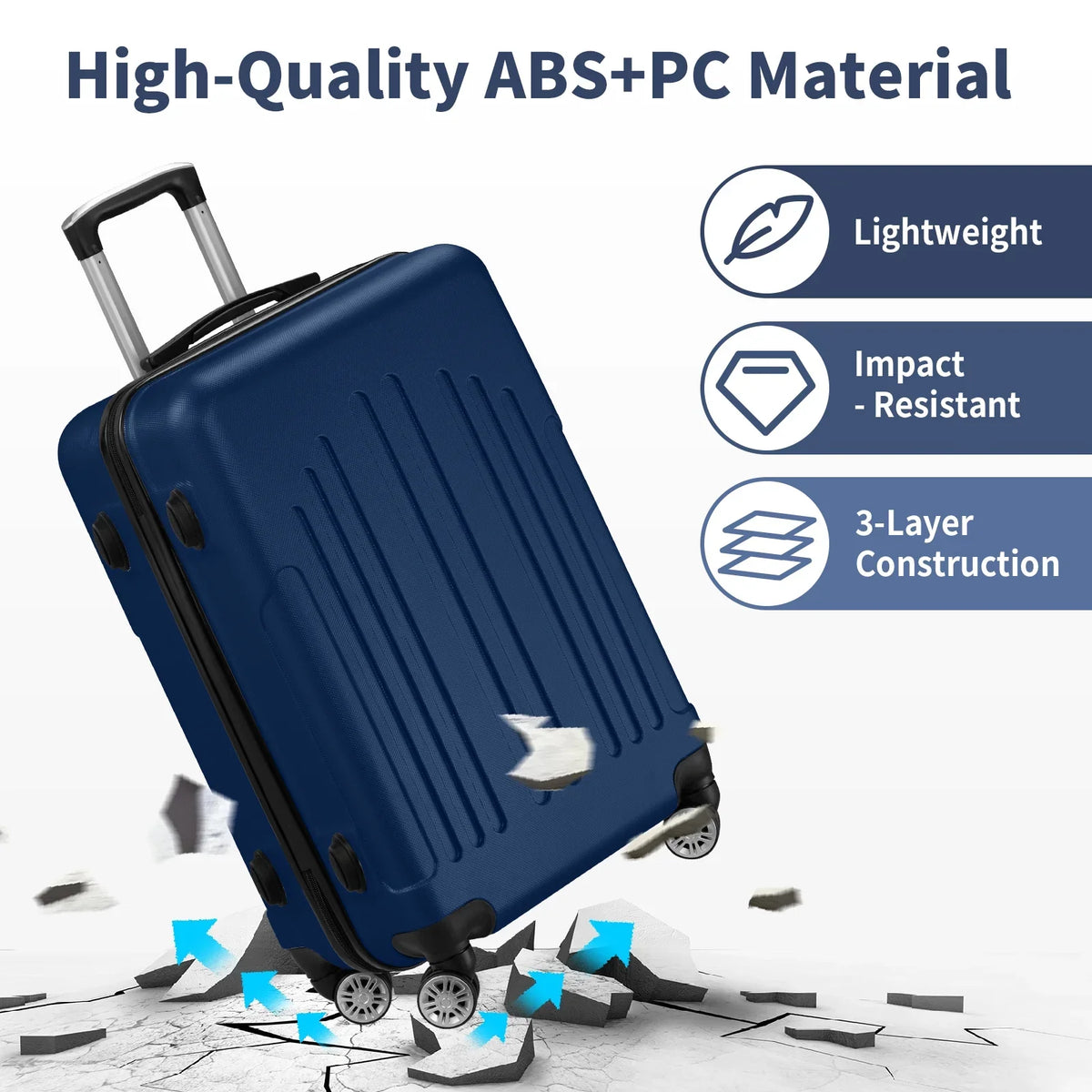 Red 3-Piece Hardshell Spinner Luggage Set (20in, 24in, 28in) - Large ABS Suitcase Set with 8 Wheels, Lightweight & Durable for Travel