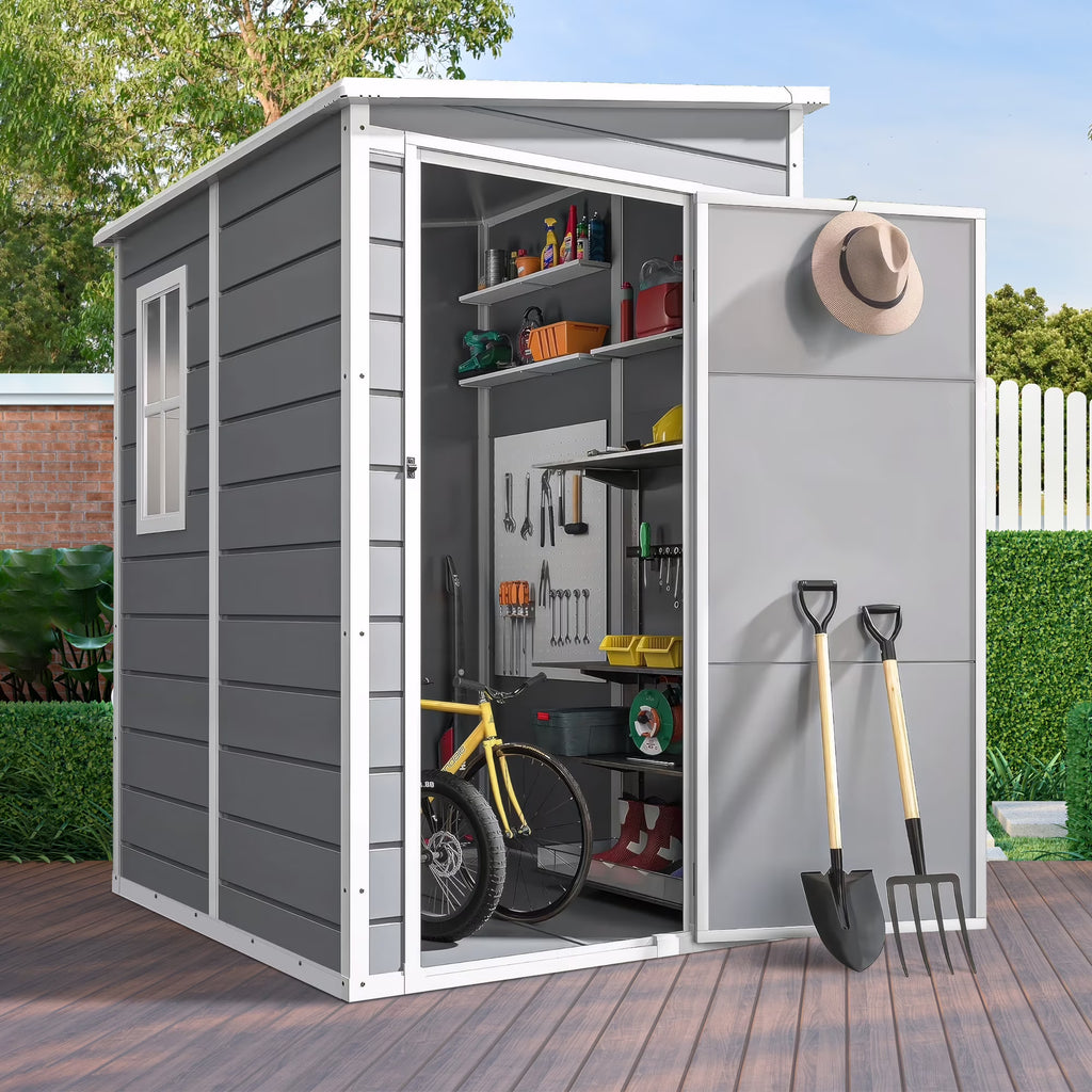 Syngar Outdoor Storage Shed with Lockable Doors, Dark Gray