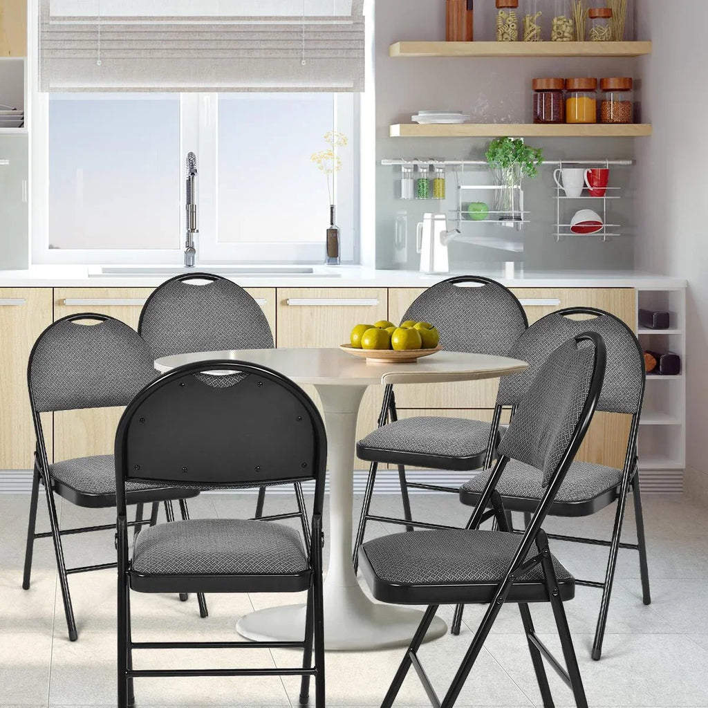 Giantex 6-Piece Commercial Folding Chairs w/Upholstered Padded Seat & Back, Fabric Seating for Home Office Wedding Party, Grey