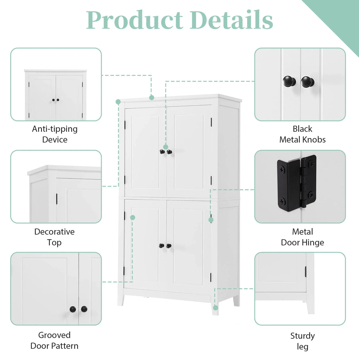 Elegant Bathroom Floor Storage Cabinet, Bathroom Storage Unit, Freestanding Cabinet with 4 Doors