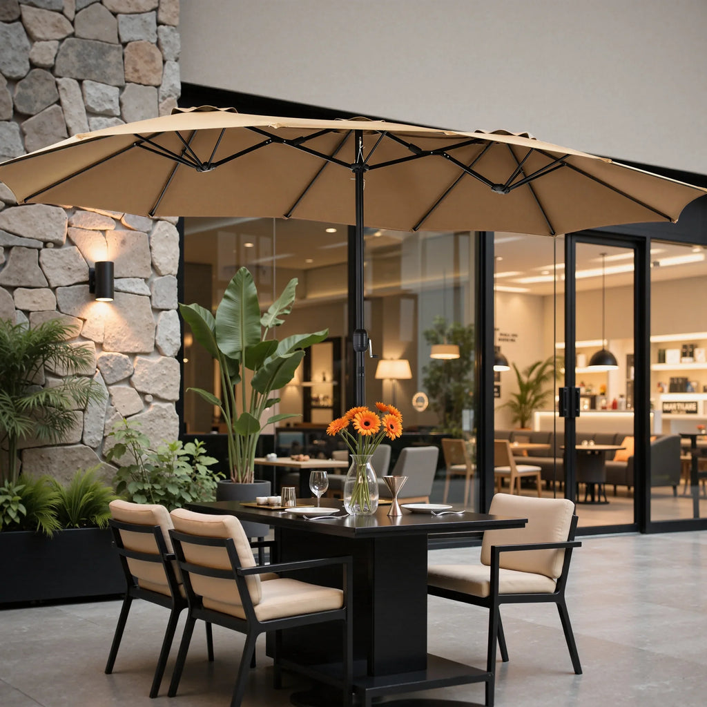 edx 15ft Patio Umbrellas (Base Included), Large Outdoor Double-Sided Rectangle Market Umbrella with Stand for Poolside, Lawn, and Backyard, Navy Blue