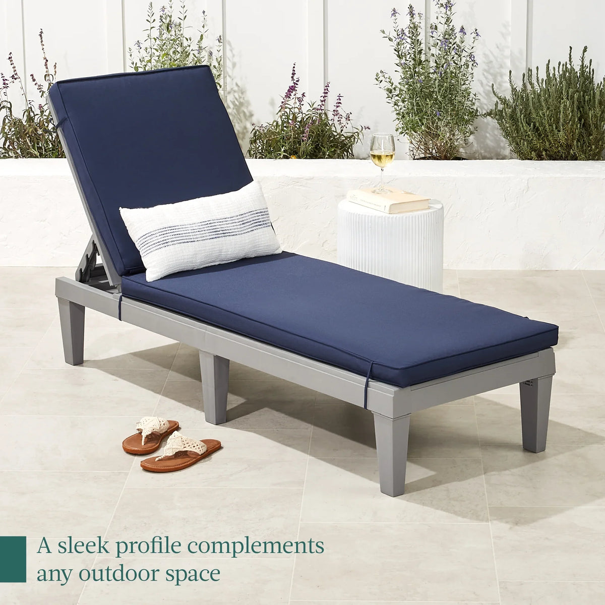 Best Choice Products Outdoor Lounge Chair, Resin Patio Chaise Lounger w/ Seat Cushion, 5 Positions - Gray/Navy