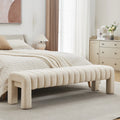 Zesthouse 63" End of Bed Bench, Linen Tufted Upholstered Ottoman Bench with Padded Seat and Solid Wood Leg, Modern Entryway Bench for Bedroom, Living Room, Beige
