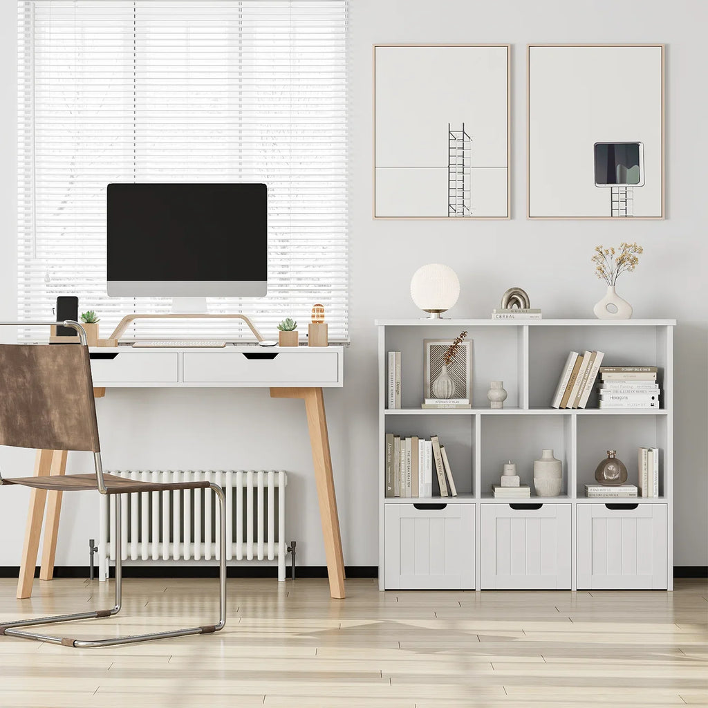 Homfa Toy Storage Organizer with 3 Movable Drawers, 5 Cube Kids Bookcase for Playroom, Storage Cabinet for Living Room, White Finish