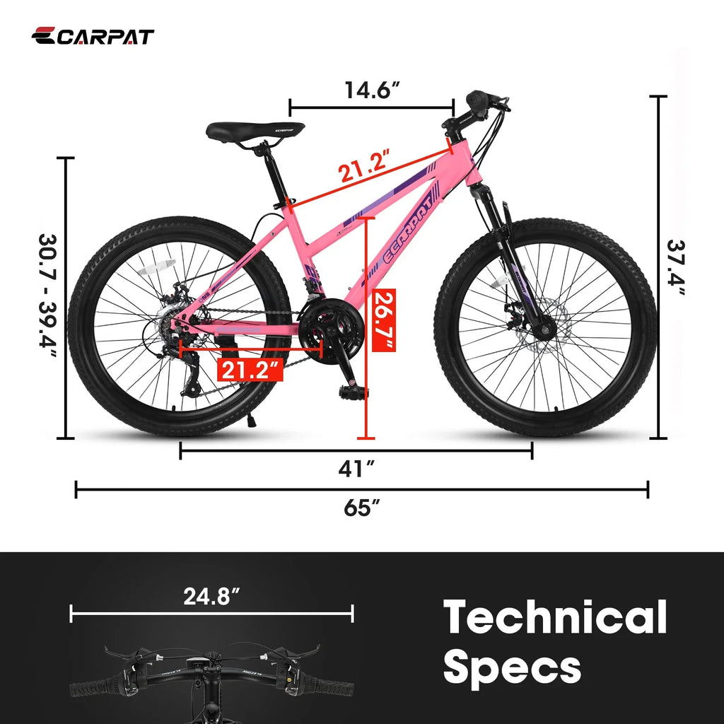 Ecarpat 26 Inch Mountain Bike Adults Womens Mountain Bicycles with Dual Disc Brakes Shimano 21-Speed Full Suspension MTB Bicycles for Outdoor Commuting Exercise, Multi Colors